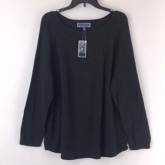 Karen Scott Cotton Boat Neckline Basic Black Sweater - Picture 2 of 6